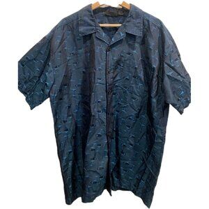 Vintage ODO Martini Button-down Shirt Size XL Teal‎ Metallic Finish Short Sleeve